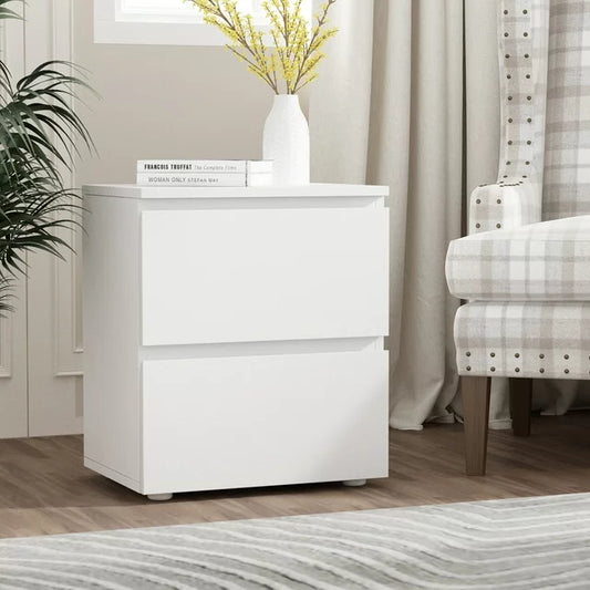 OXYLIFE Nightstand Set of 2 Side Tables for Bedroom with Drawers White