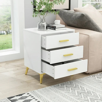 Mid-Century Nightstand with 3 Drawers,Chests of Drawers Bed Side Table for Bedroom in White