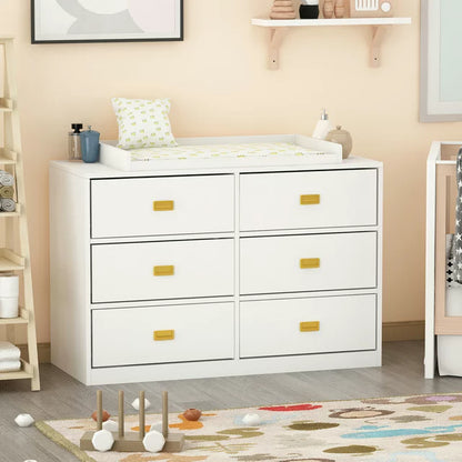 OXYLIFE White Dresser Changing Dresser, 6 Drawers Dresser Baby Nursery Station