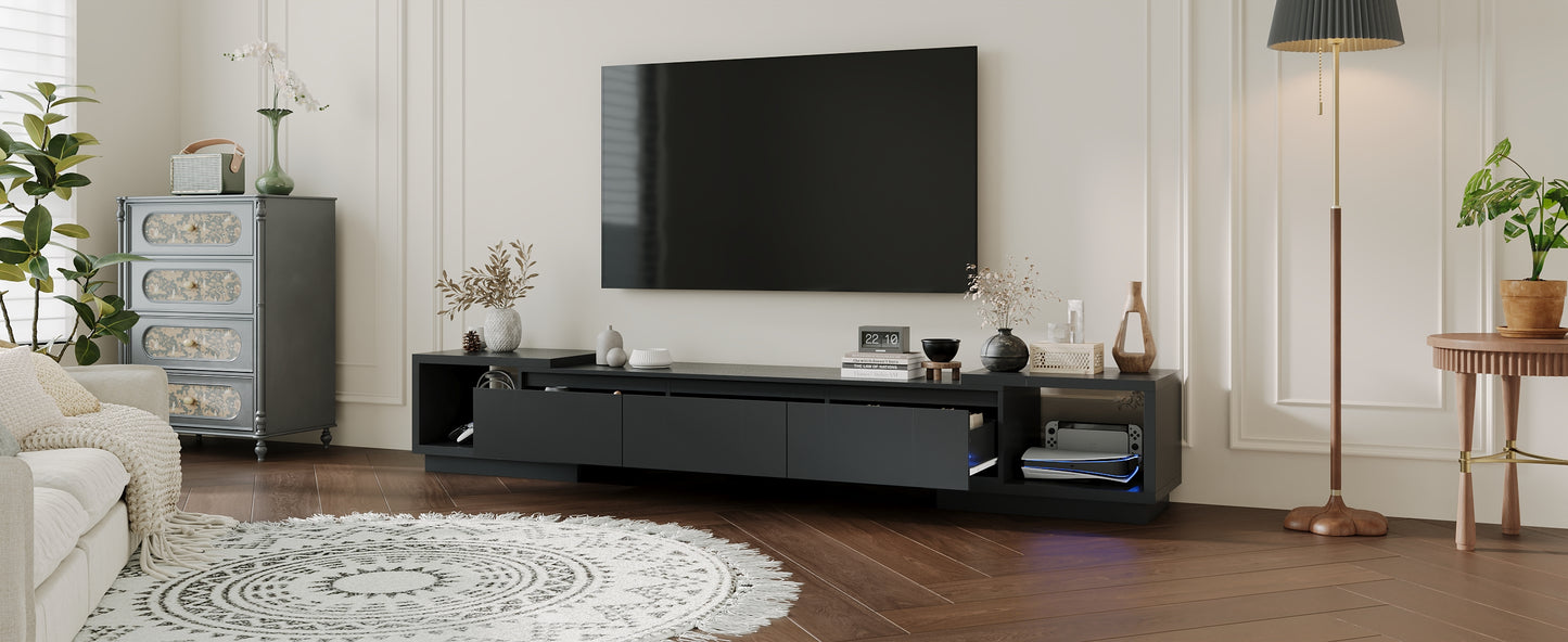 OXYLIFE 106.3 inch Extended TV Stand with Drawers, Entertainment Center for Living Room, Black