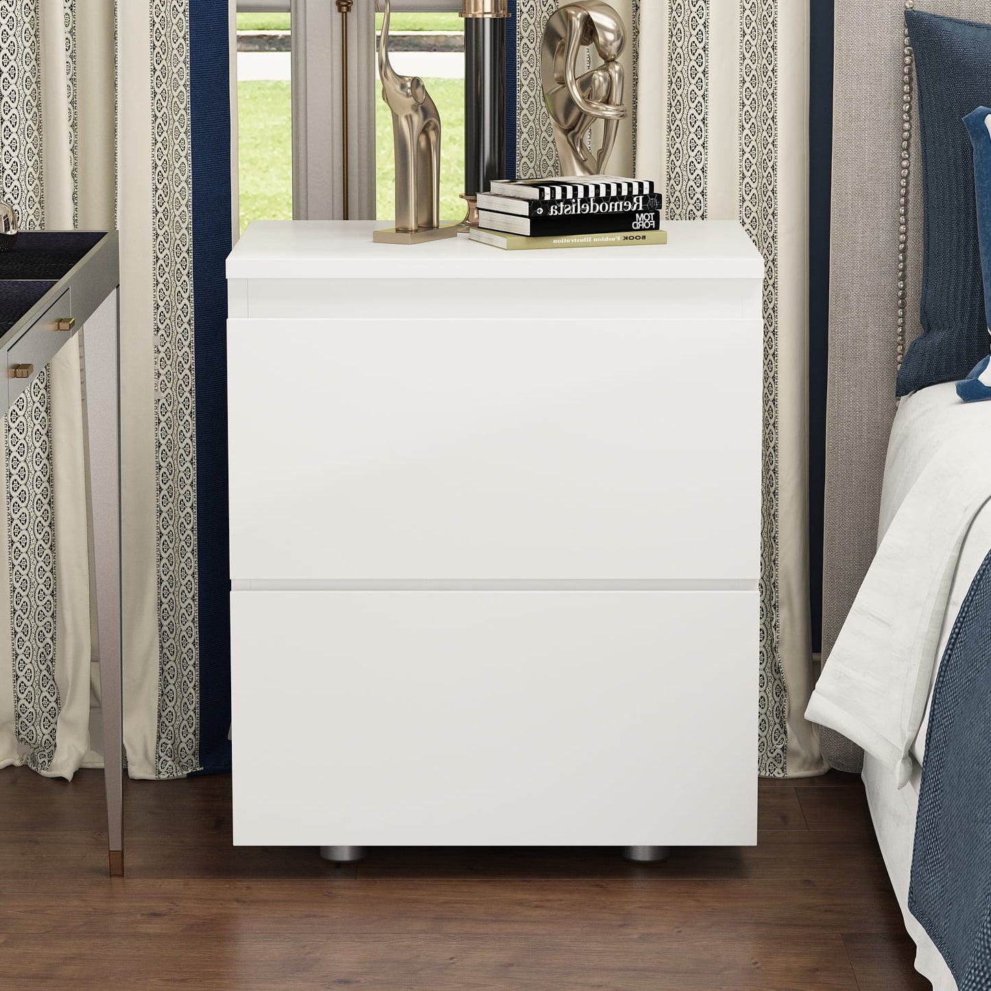 OXYLIFE Nightstand Bedside Table, Side Table for Small Spaces, Accent End Table with 2 Drawers for Living Room Bedroom, White