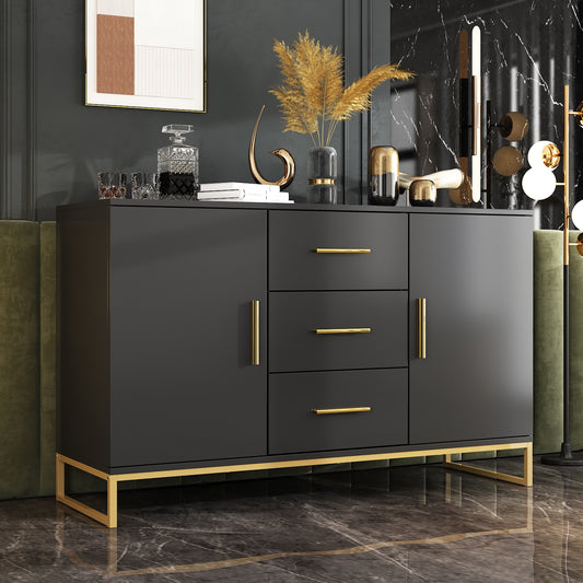 OXYLIFE Kitchen Buffet Sideboard, Black Storage Cabinet with 3 Drawers for Living Room Kitchen, 47.2" Wide