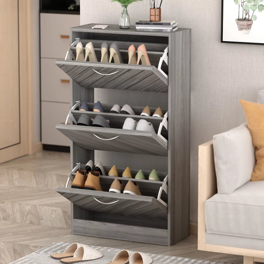 42.3" H Shoe Cabinet, Wood Shoe Rack Storage Cupboard with 2 Tilt-out Doors, Gray