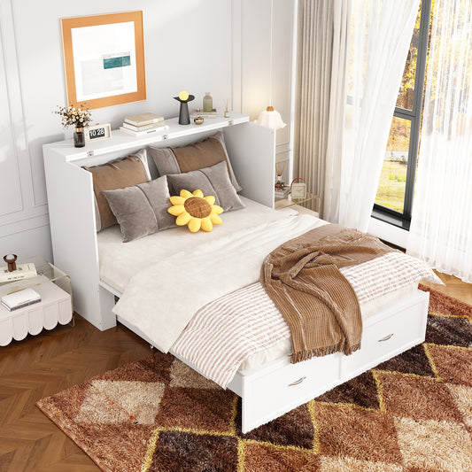 OXYLIFE Murphy Bed, 2 in 1 Convertible Chest Bed Cabinet with Drawer and USB Charging Station for Bedroom, Full Size