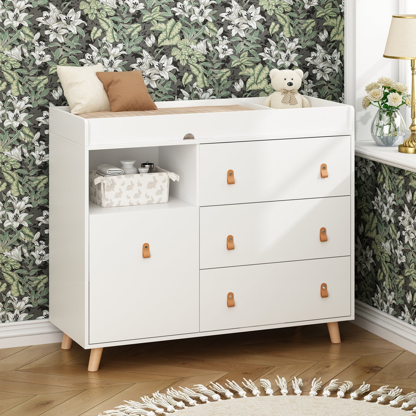 OXYLIFE Baby Nursery Changing Table Dresser with 3 Drawers and Shelf for Nursery Room, White