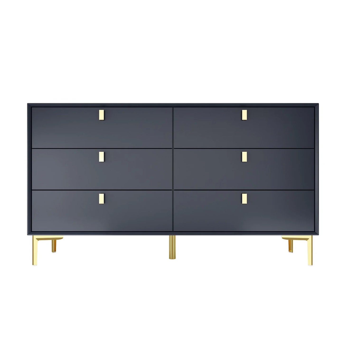 OXYLIFE Wooden Double Dresser with 6 Drawes, Modern Chest of Drawer for Closet Hallway Bedroom, Navy