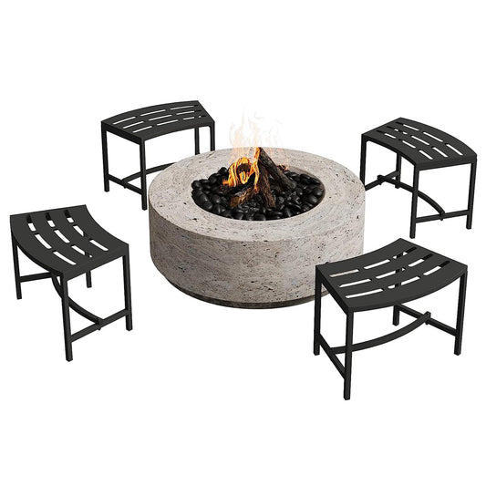 OXYLIFE Outdoor Curved Metal Firepit Bench Seating Set of 4 for Garden, Patio, Porch, Backyard, Slatted Style