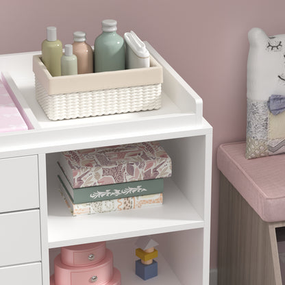 Hitow Baby Changing Table Dresser Nursery Chest with Storage, 5 Drawers and 2 Shelves, White