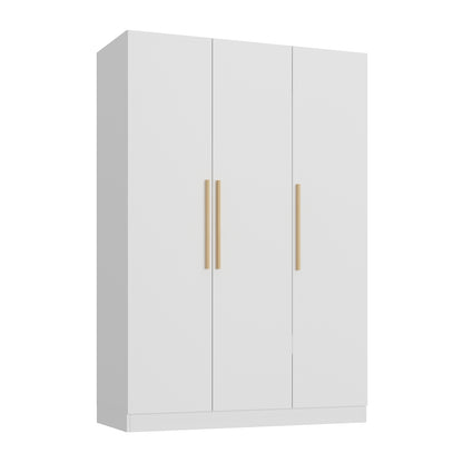 OxyLife 3 Door Wardrobe Armoire with Clothing Rod and Storage Shelves, White, 70"H