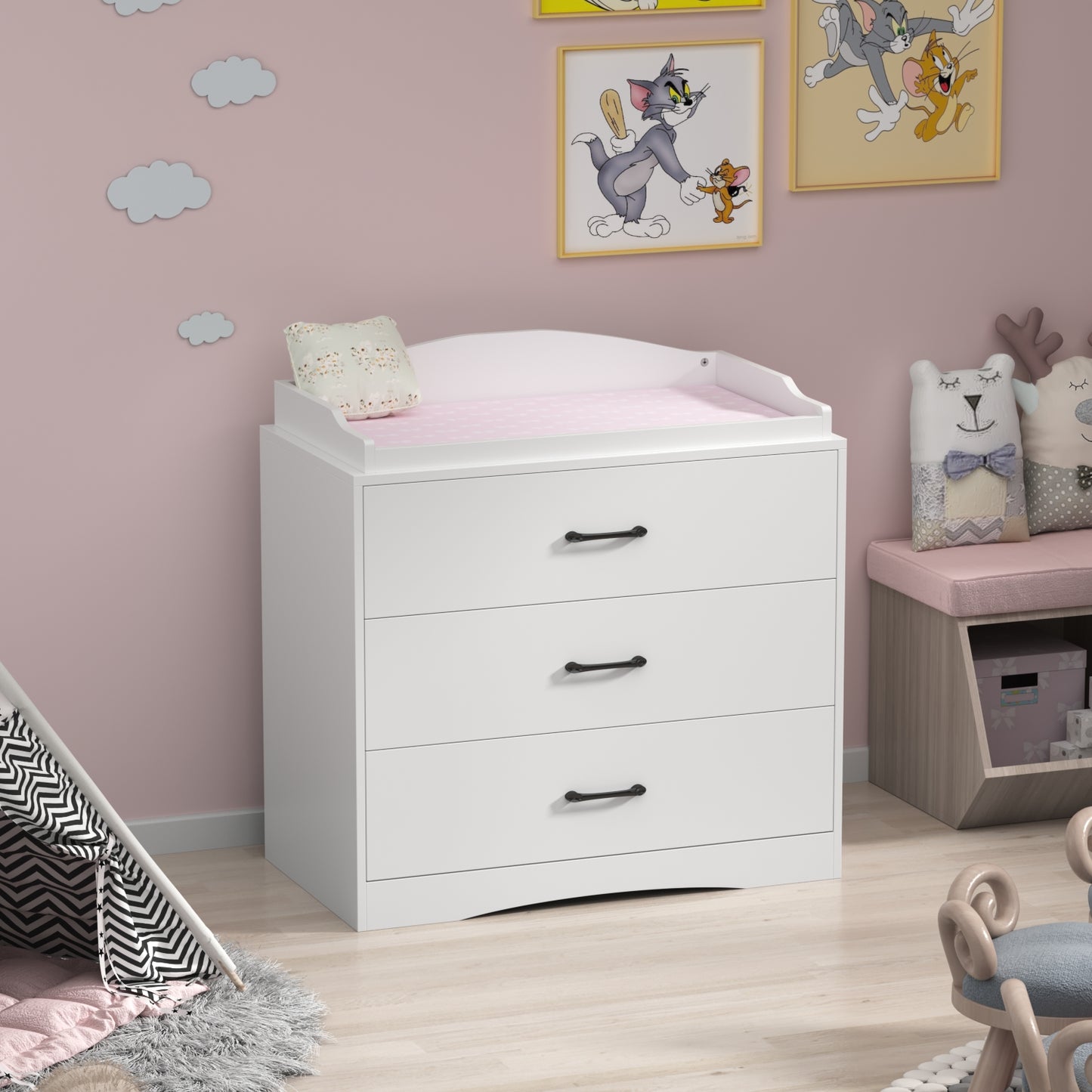 OxyLife Changing Table Dresser, Nursery 3-Drawer Dresser with Changing Top, White