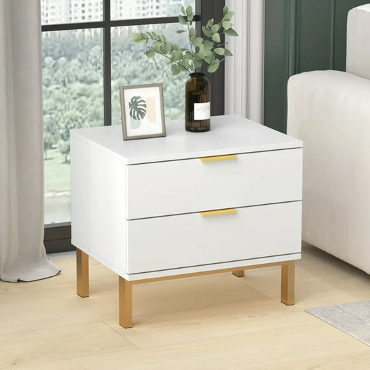 OXYLIFE Nightstand with 2 Drawers, White End Side Table for Living Room Bedroom