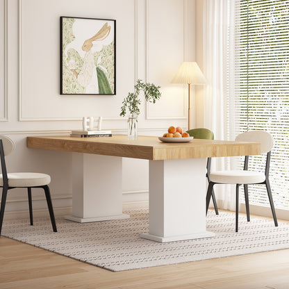 Oxylife Modern Dining Table for 6-8 People, 78.7" Wood Kitchen Table,Long Rectangle Wooden Dinner Table for Dining Room, Brown & White