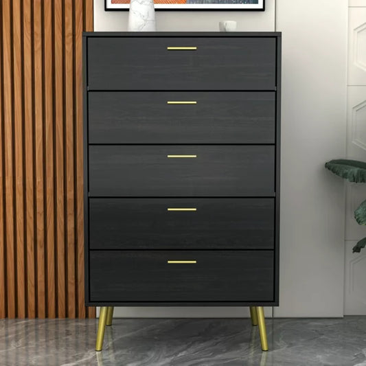 Dresser with 5 Drawers, Modern Wide Chest of Drawers, Tall Storage Chest, Nightstand for Bedroom, Closet, Entryway, Black