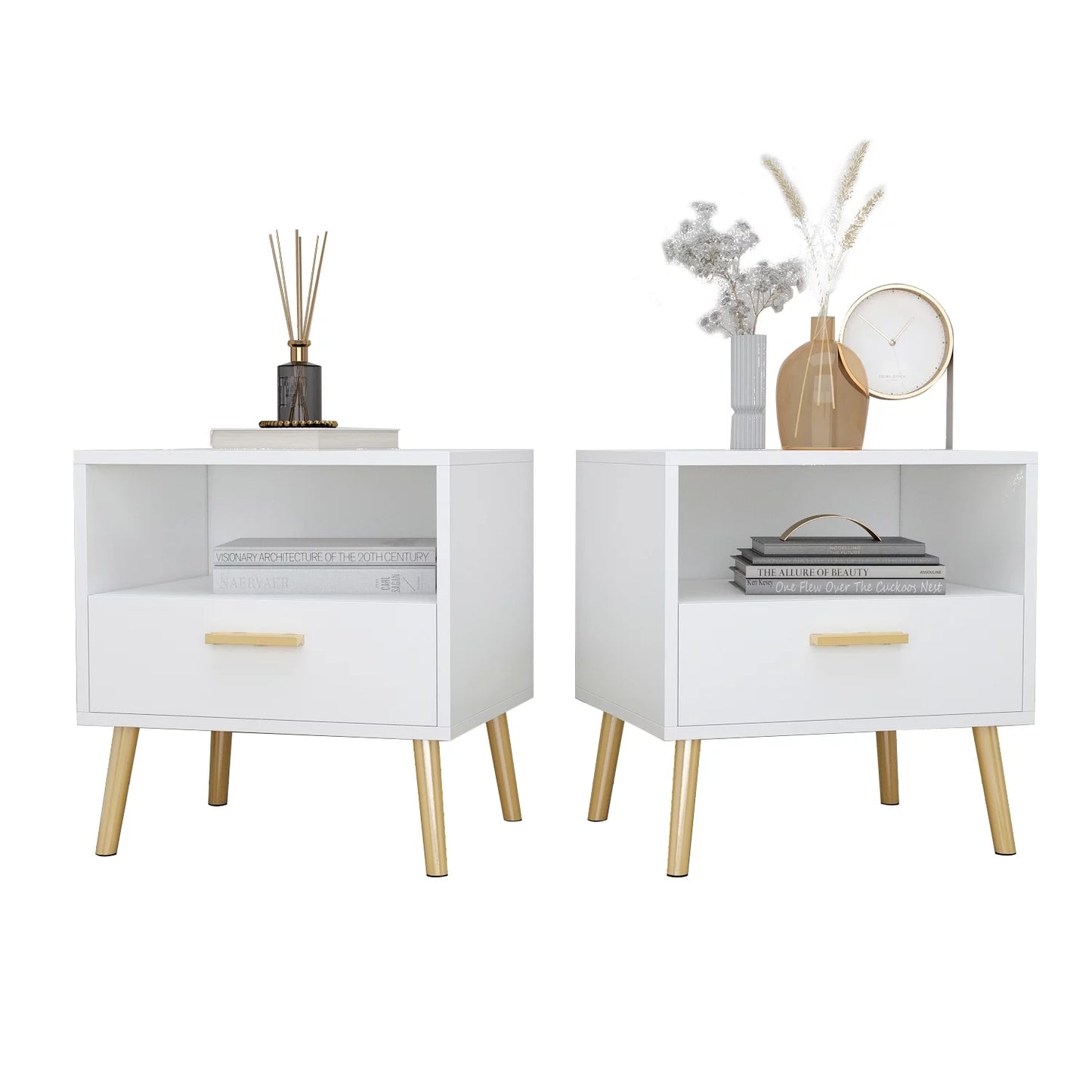 OXYLIFE Set of 2 Nightstand Bedside Table for Bedroom White