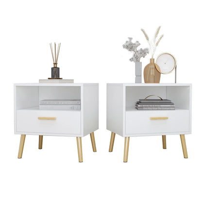 OXYLIFE Set of 2 Nightstand Bedside Table for Bedroom White