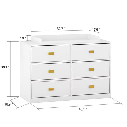 OXYLIFE White Dresser Changing Dresser, 6 Drawers Dresser Baby Nursery Station