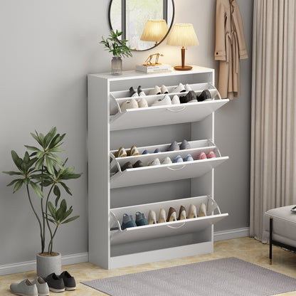 OXYLIFE Modern 3 Tier Shoe Cabinet for Entryway, Shoe Rack Storage Organizer White