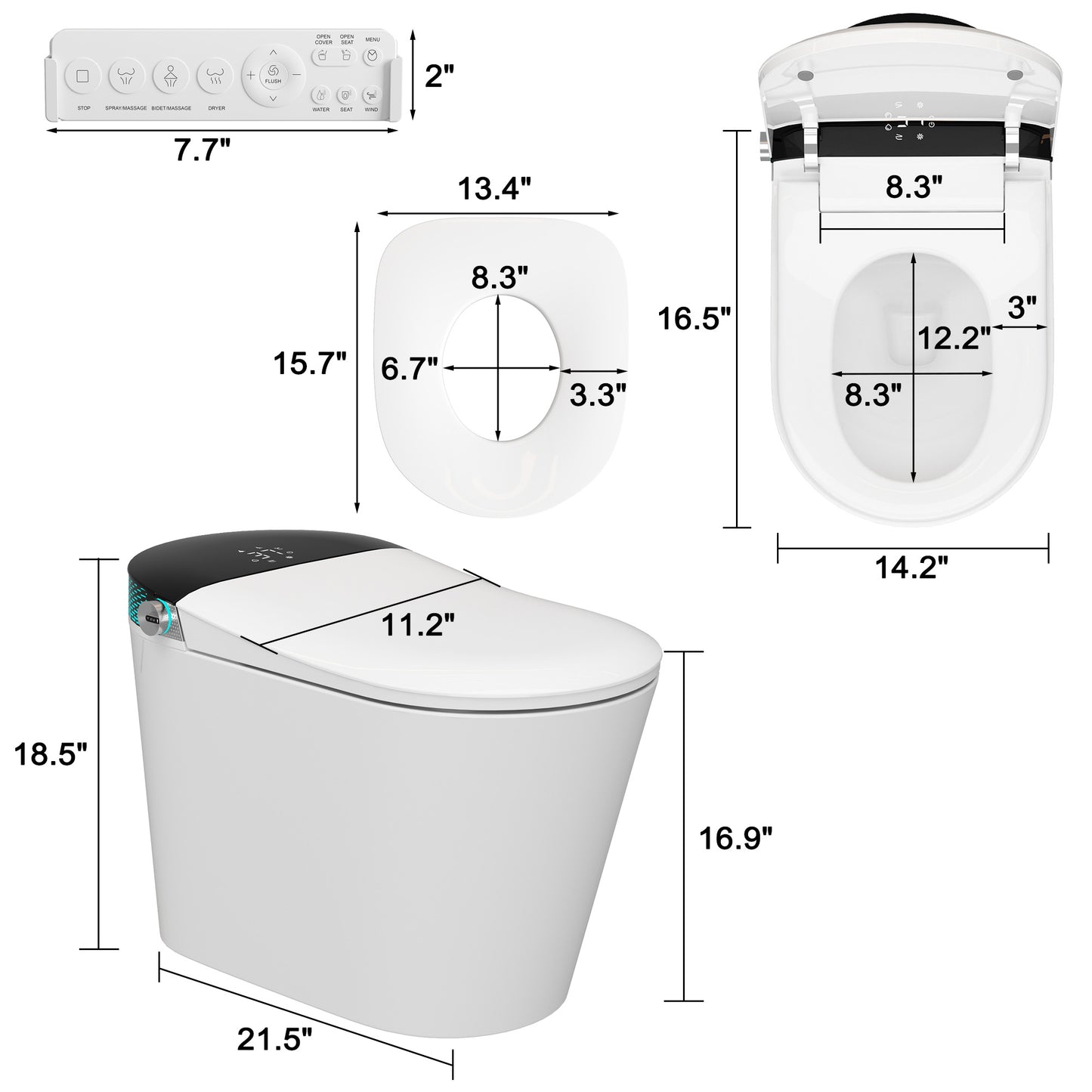 OXYLIFE Smart Bidet Toilet with Panel Control, LED Display, Auto Flush, Foot Sensor Flush, Auto Open & Close, Warm Water Sprayer & Dry and Night Light for Bathroom