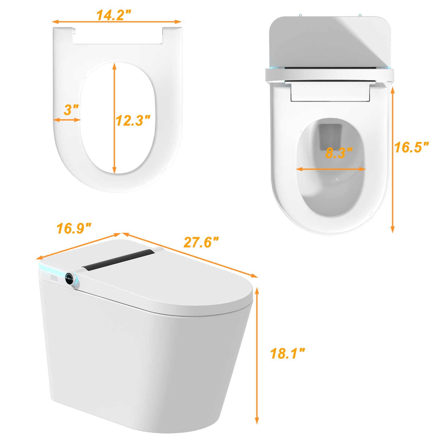 OXYLIFE Smart Bidet Toilet with Heated Seat, Auto Flush, Foot Sensor Flush and Night Light for Bathroom