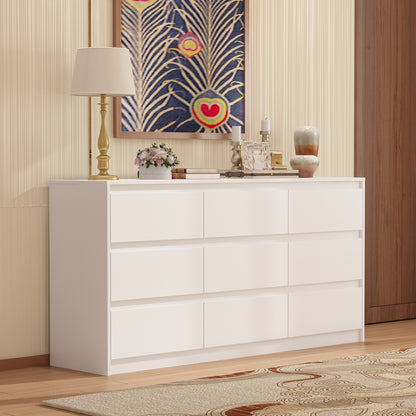 OxyLife 9-Drawer Dresser, Wood Storage Cabinet, Combo Dresser, 9-Piece, White