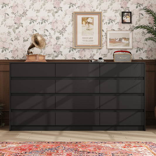 Oxylife Modern 12-Drawer Dresser with Large Storage, Side Cabinet for Bedroom/Living Room, Black