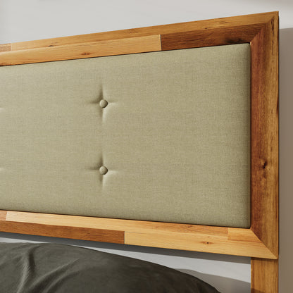 Oxylife Queen Size Bed Frame with Fabric Headboard,Upholstered Wood Platform Bed Frame,12 Slats,Natural, 82.2”L x 63”W x 41.1”H