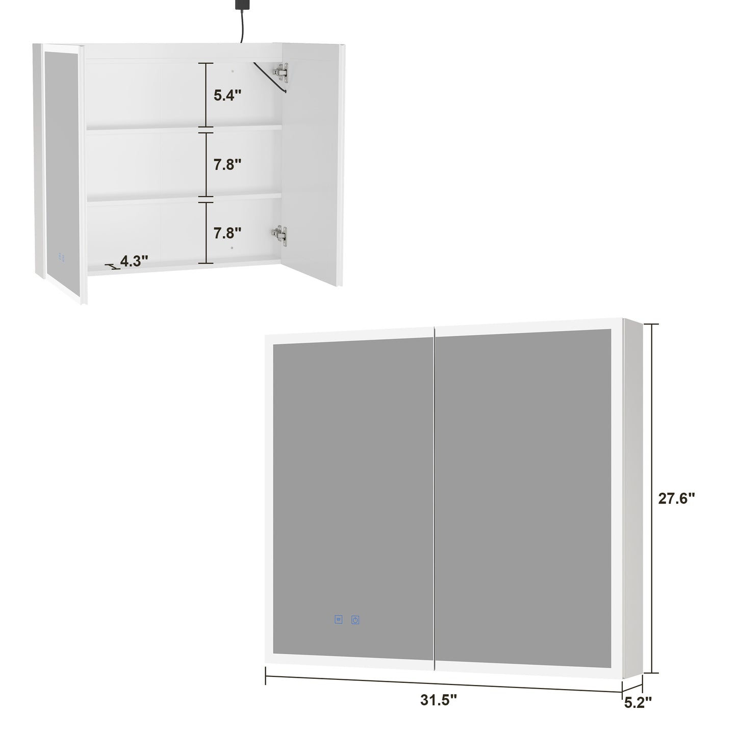 OXYLIFE Wall Mounted Mirror Medicine Cabinet with 3 Color Adjustable LED Lights, Defogger and 2 Doors for Bathroom, White