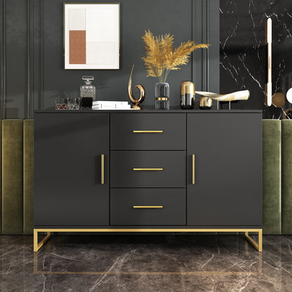 OXYLIFE Kitchen Buffet Sideboard, Black Storage Cabinet with 3 Drawers for Living Room Kitchen, 47.2" Wide
