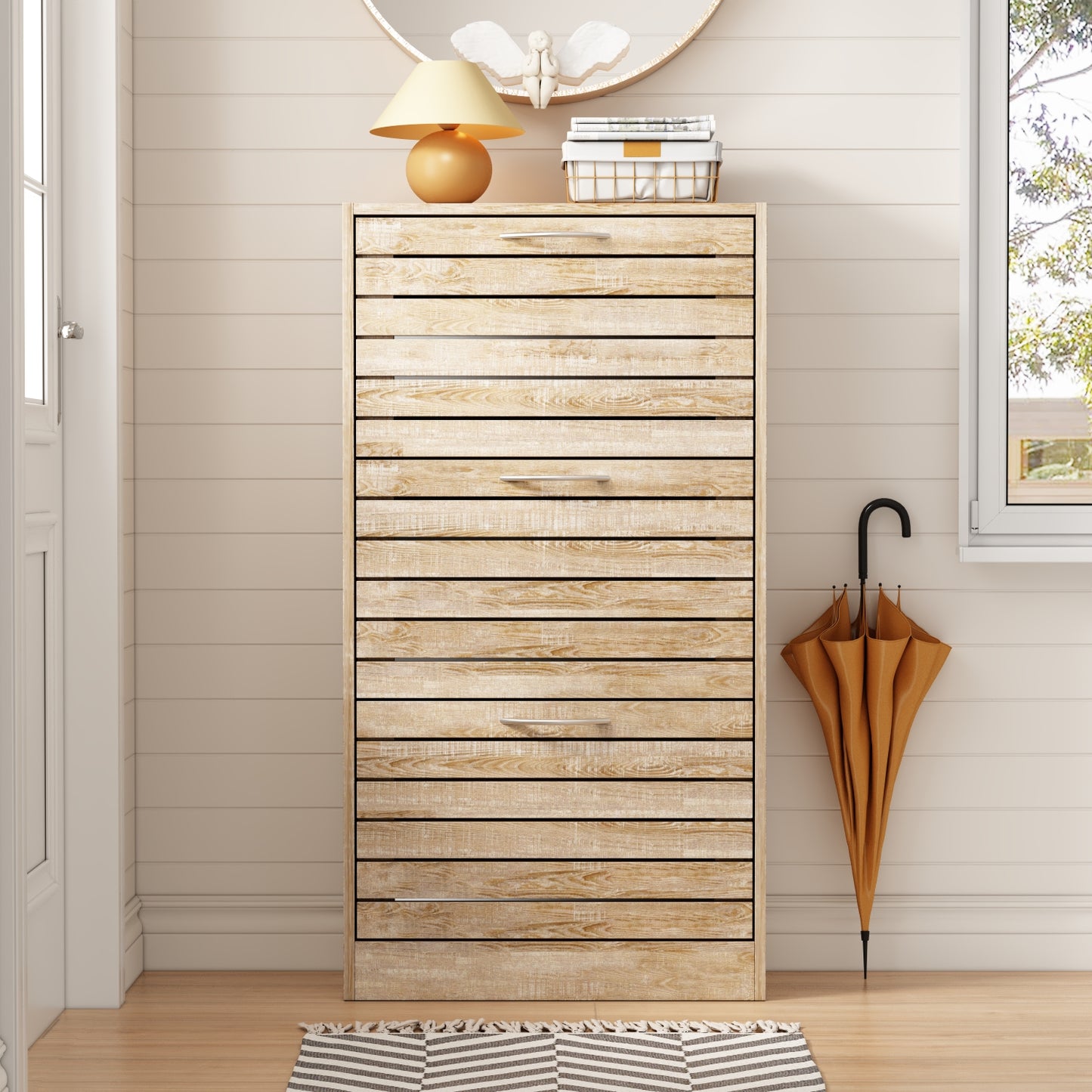 OXYLIFE Shoe Cabinet Entryway, 3 Tier Shoe Storage Organizer Brown