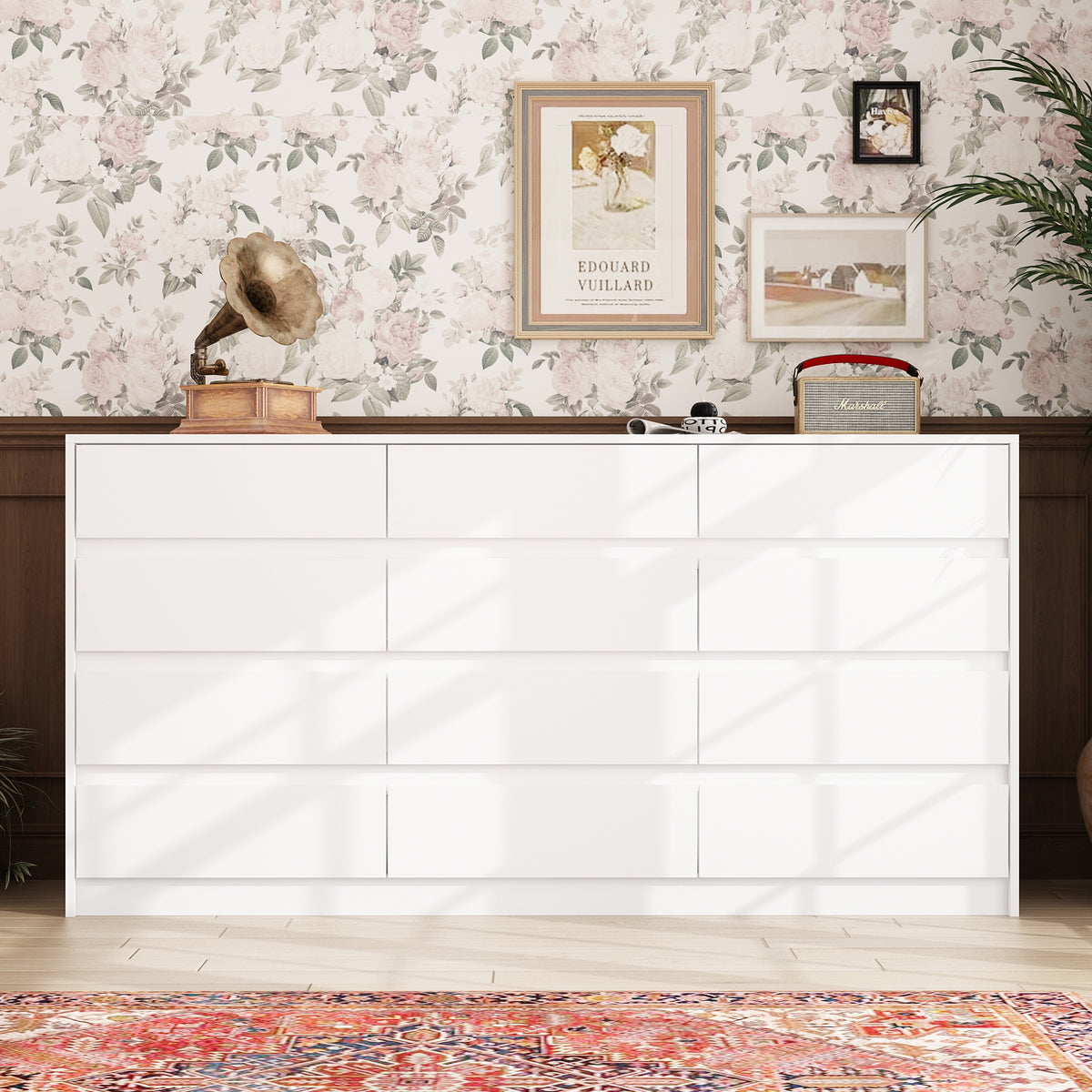 OXYLIFE Modern 12-Drawer Dresser with Large Storage, Side Cabinet for Bedroom/Living Room, White