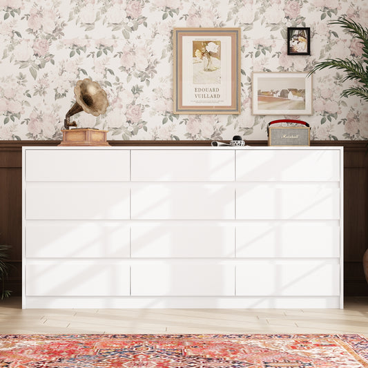 OXYLIFE Modern 12-Drawer Dresser with Large Storage, Side Cabinet for Bedroom/Living Room, White