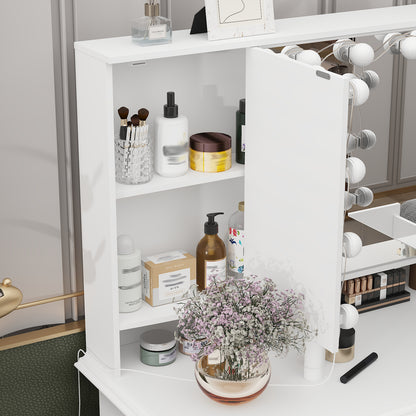 Oxylife Vanity Desk with Lighted Mirror, Makeup Dressing Table with 9 Drawer and Drawer Divier for Bedroom