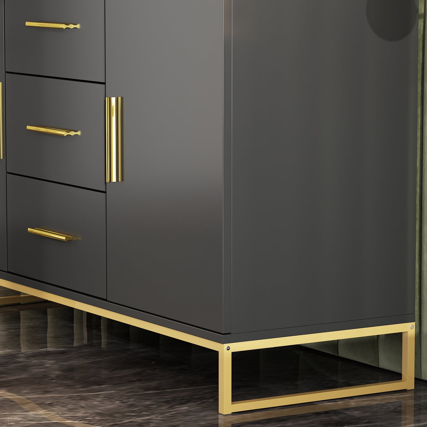 OXYLIFE Kitchen Buffet Sideboard, Black Storage Cabinet with 3 Drawers for Living Room Kitchen, 47.2" Wide