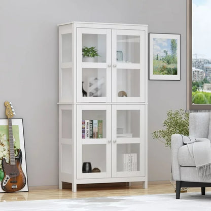 OXYLIFE Display Cabinet with Glass Door, 70.8" H Tall Storage Cabinet for Home Office, White