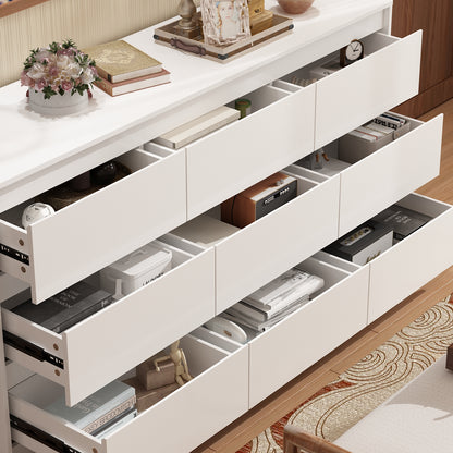 OxyLife 9-Drawer Dresser, Wood Storage Cabinet, Combo Dresser, 9-Piece, White