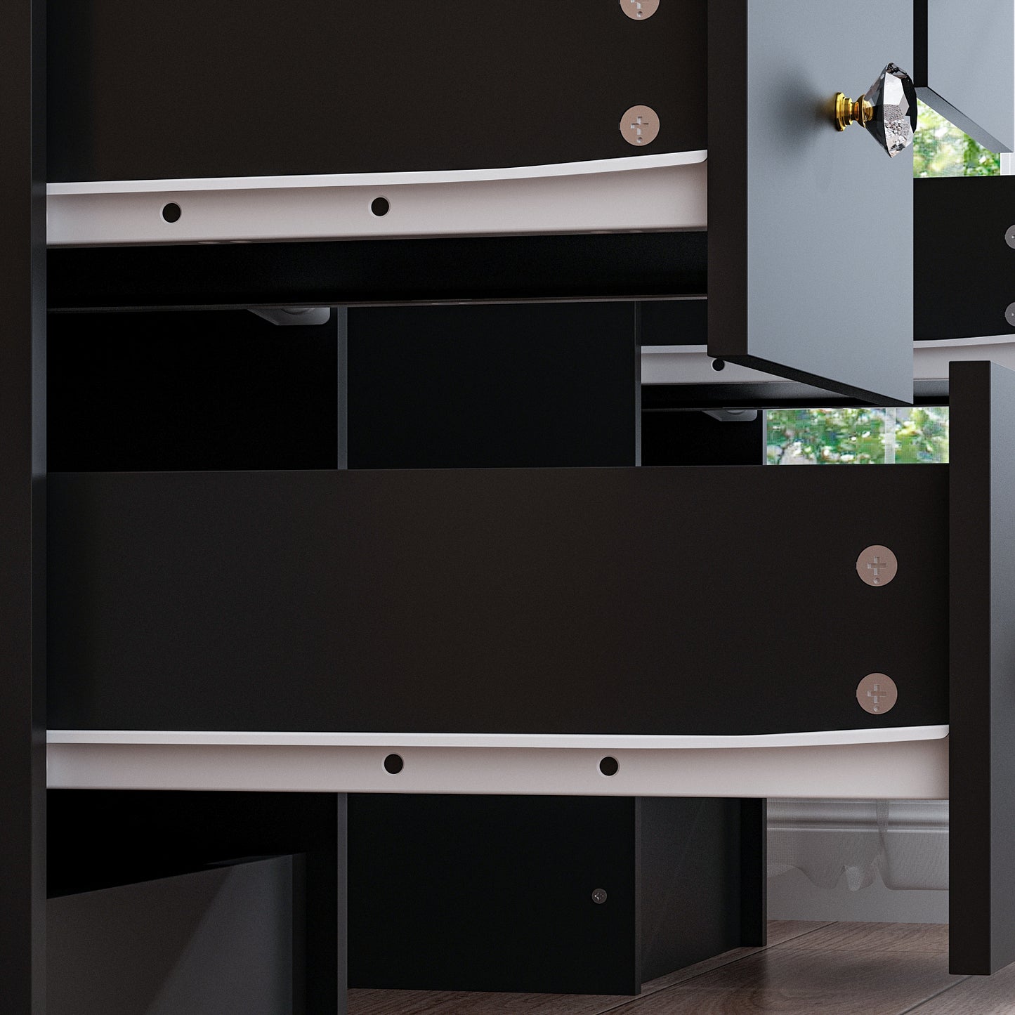 OXYLIFE Makeup Vanity Desk with Mirror and 3 Color Lights and 9 Drawers for Bedroom, Black