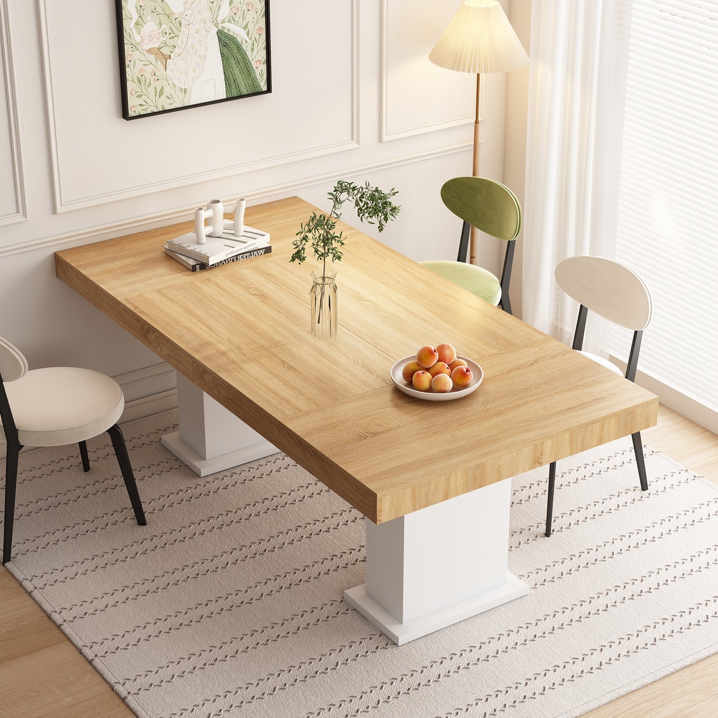 Oxylife Modern Dining Table for 6-8 People, 78.7" Wood Kitchen Table,Long Rectangle Wooden Dinner Table for Dining Room, Brown & White