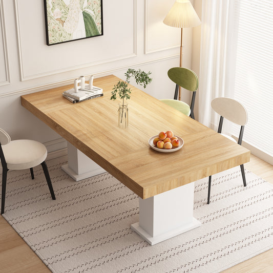 Oxylife Modern Dining Table for 6-8 People, 78.7" Wood Kitchen Table,Long Rectangle Wooden Dinner Table for Dining Room, Brown & White