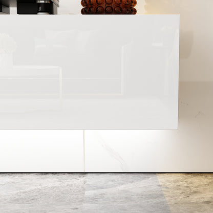 OXYLIFE Floating LED TV Stand with Drawers, Wall Mounted Entertainment Center with Storage and LED Light, White