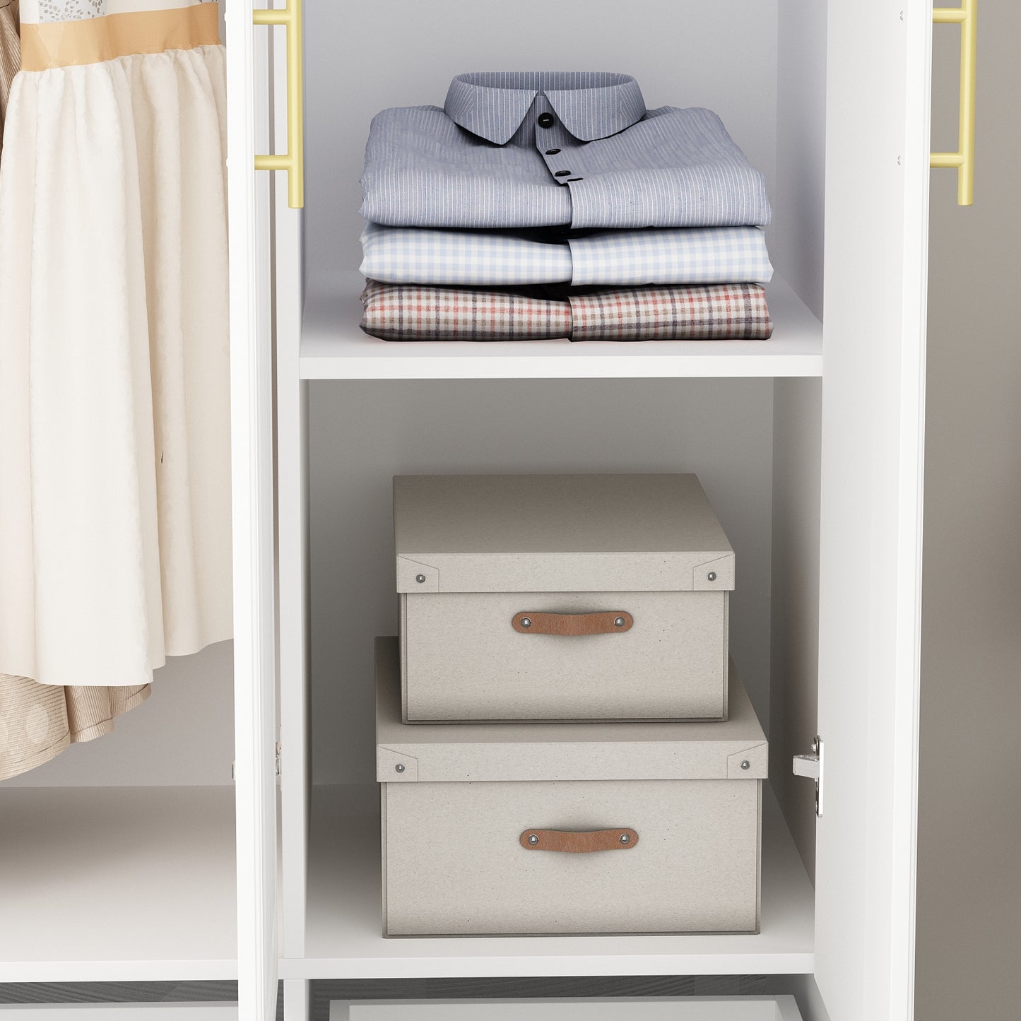 Oxylife Wardrobe Armoire Closet with 4 Drawers and Clothing Rod for Bedroom in White