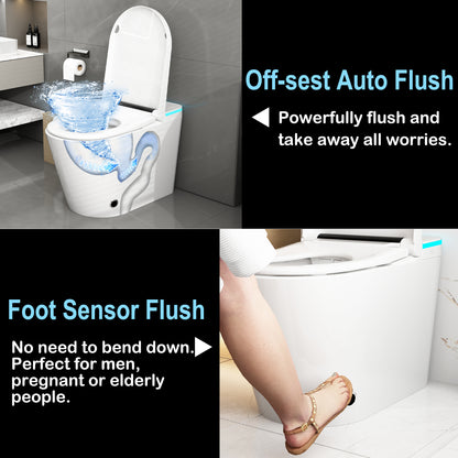 OXYLIFE Smart Bidet Toilet with Heated Seat, Auto Flush, Foot Sensor Flush and Night Light for Bathroom