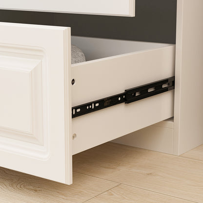 OXYLIFE 4-Door Wardrobe Armoire with Hutch, Shelves and Drawers,White Closet Storage Cabinet with Clothing Rod for Bedroom, 93.3" H