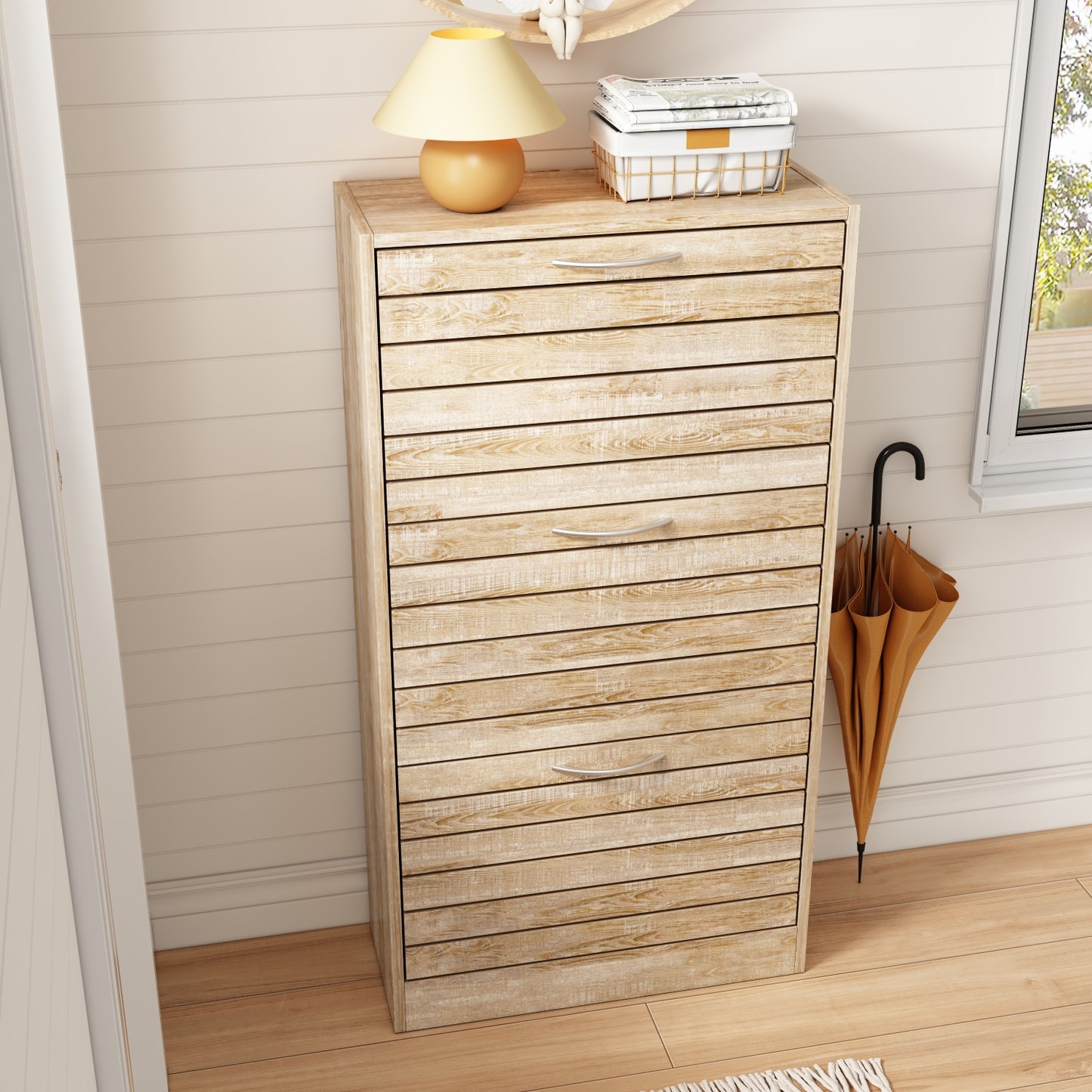 OXYLIFE Shoe Cabinet Entryway, 3 Tier Shoe Storage Organizer Brown