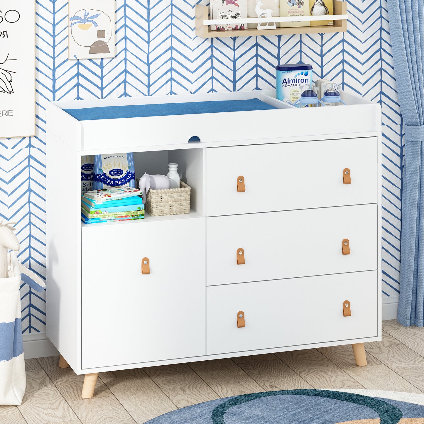 OXYLIFE Baby Nursery Changing Table Dresser with 3 Drawers and Shelf for Nursery Room, White