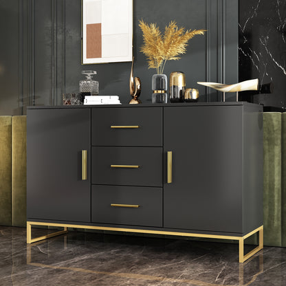 OXYLIFE Kitchen Buffet Sideboard, Black Storage Cabinet with 3 Drawers for Living Room Kitchen, 47.2" Wide