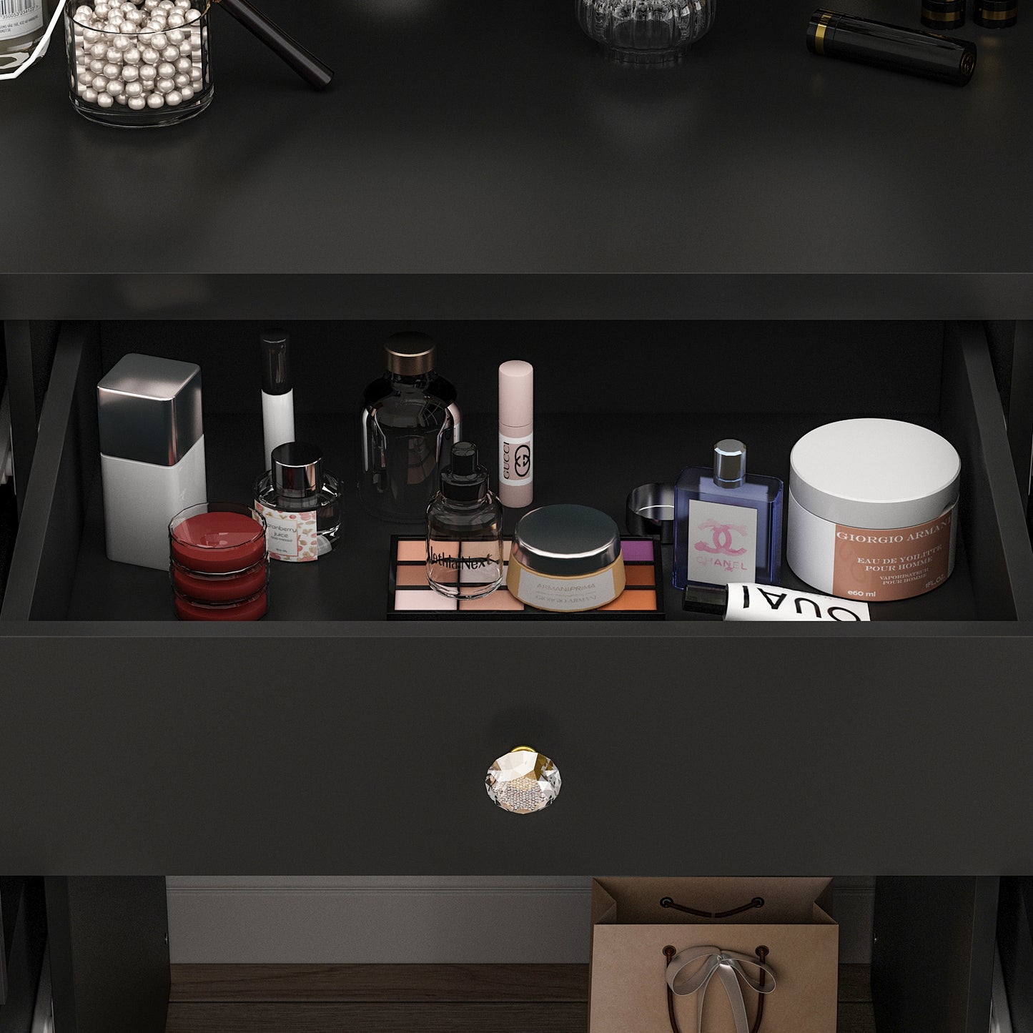 OXYLIFE Makeup Vanity Desk with Mirror and 3 Color Lights and 9 Drawers for Bedroom, Black