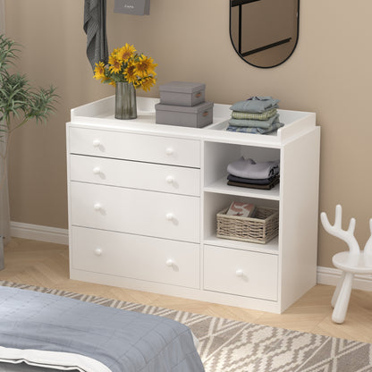 OXYLIFE Baby Changing Table Dresser Nursery Chest with Storage,5 Drawers&2 Shelves,White