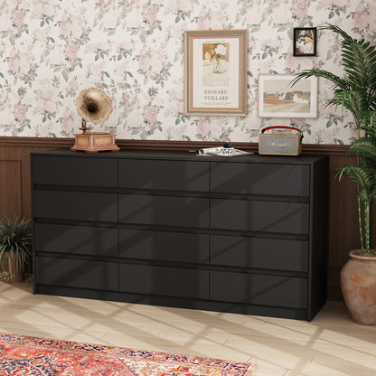 Oxylife Modern 12-Drawer Dresser with Large Storage, Side Cabinet for Bedroom/Living Room, Black