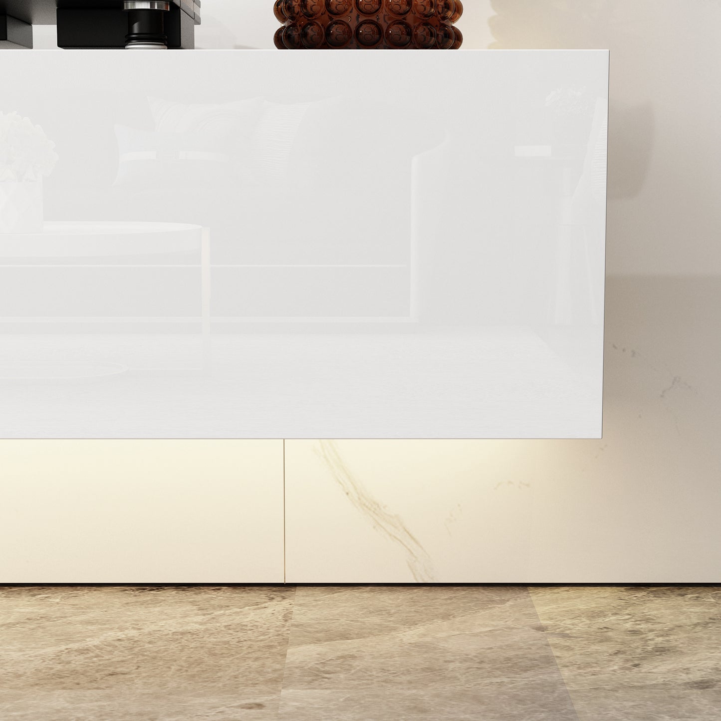 OXYLIFE Floating LED TV Stand with Drawers, Wall Mounted Entertainment Center with Storage and LED Light, White
