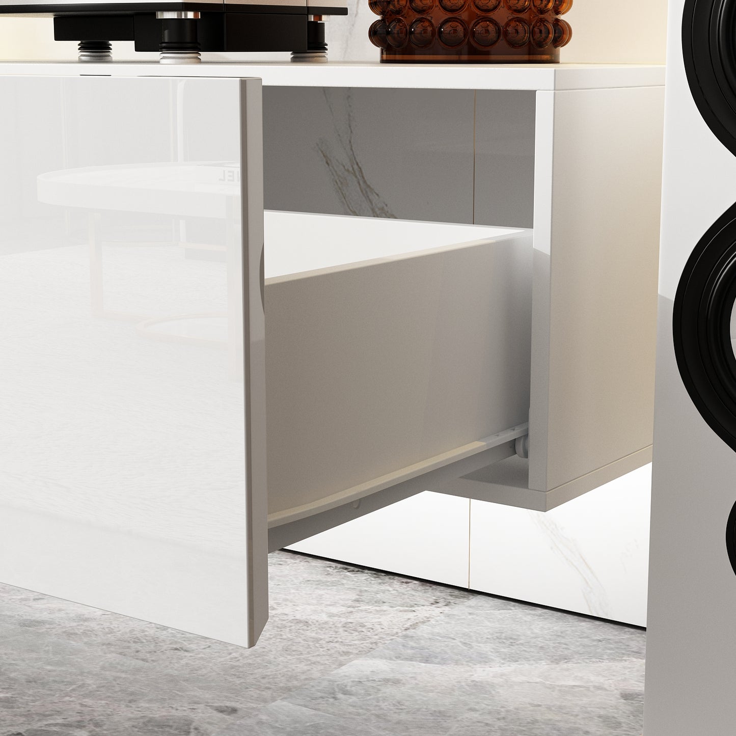 OXYLIFE Floating LED TV Stand with Drawers, Wall Mounted Entertainment Center with Storage and LED Light, White